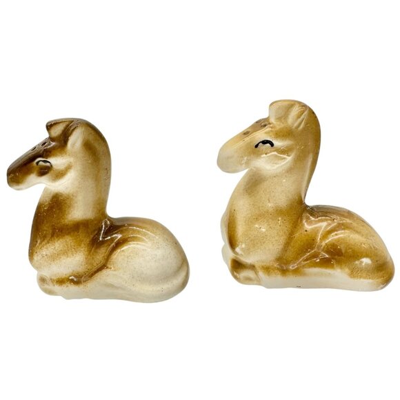 Vtg Ceramic Horse Salt and Pepper Shakers Cork Stoppers Japan Brown Mid-Century - Picture 3 of 6